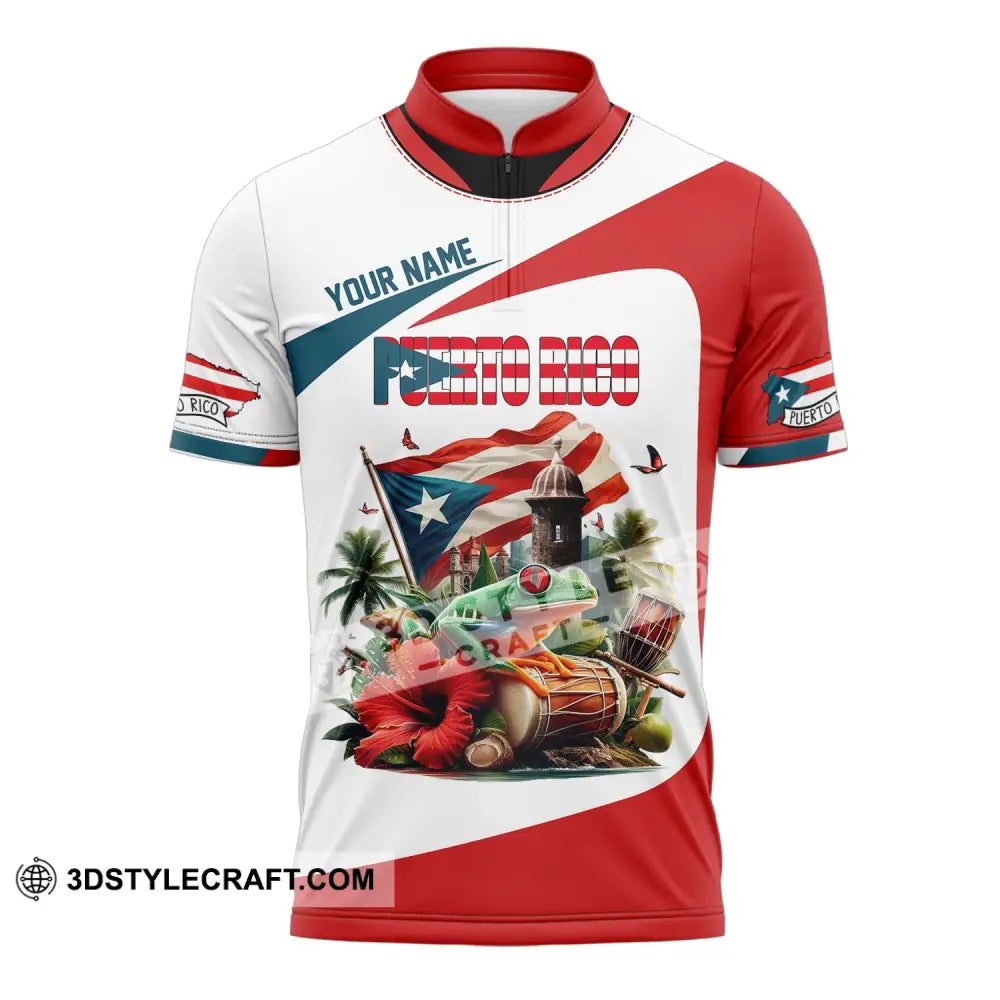 Unisex Shirt Custom Name Puerto Rico Polo Long Sleeve Gift Zipper / S T-Shirt