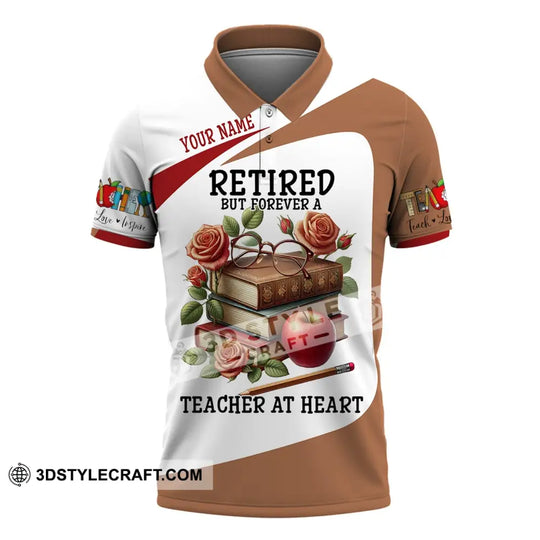 Unisex Shirt, Custom Name Retired Teacher Shirt, Polo Long Sleeve Shirt for Retired Teacher style option 4