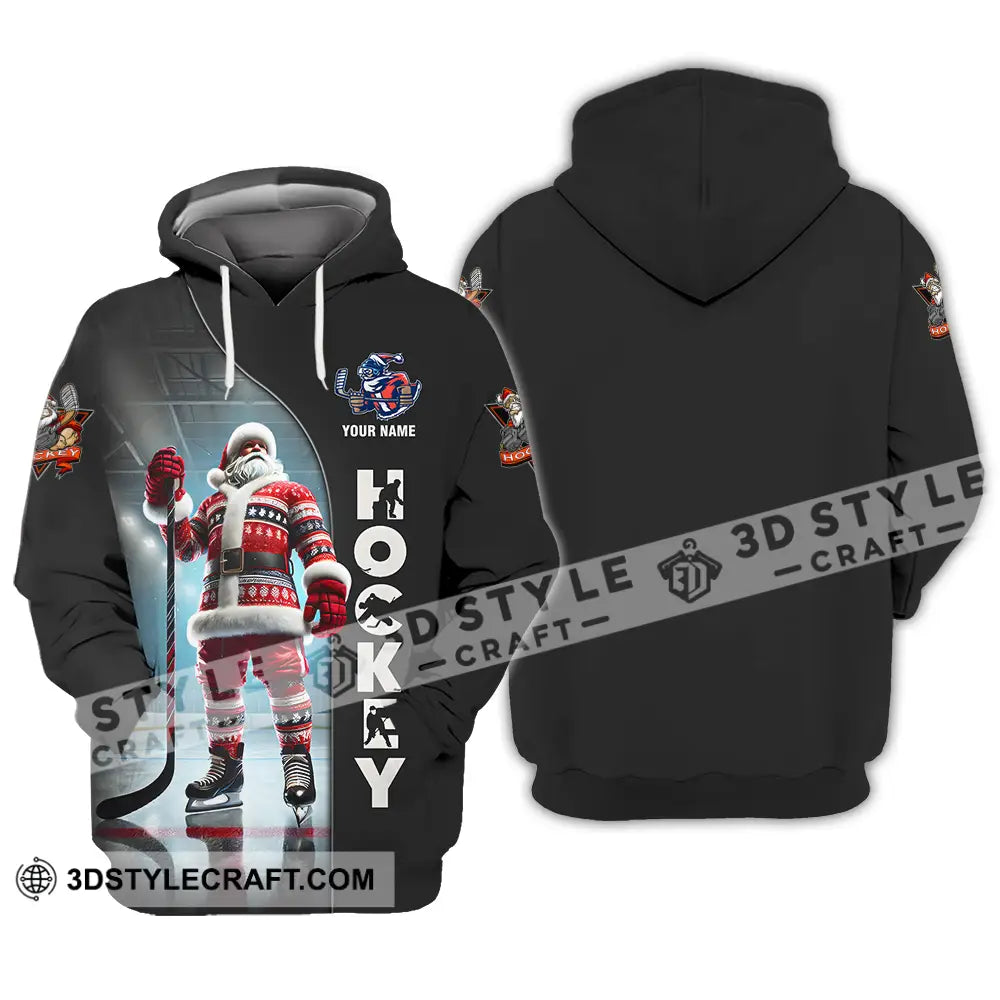 Unisex Shirt - Custom Name Santa Hockey Hoodie / S T-Shirt