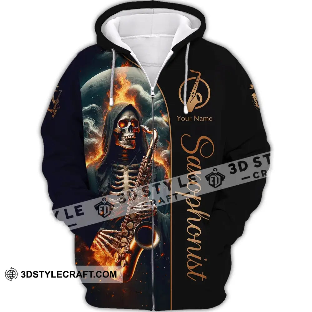 Unisex Shirt Custom Name Saxophone T-Shirt Saxophonist Gift Sax Player Shirts Zipper Hoodie / S