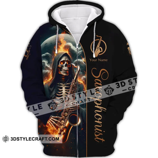 Unisex Shirt Custom Name Saxophone T-Shirt Saxophonist Gift Sax Player Shirts Zipper Hoodie / S