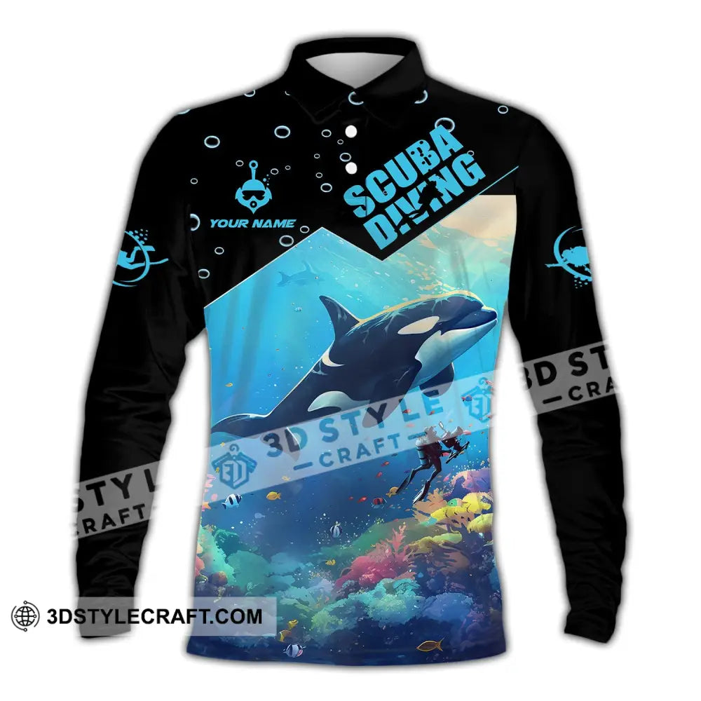 Unisex Shirt Custom Name Scuba Diving Love T-Shirt Long Sleeve Polo / S T-Shirt