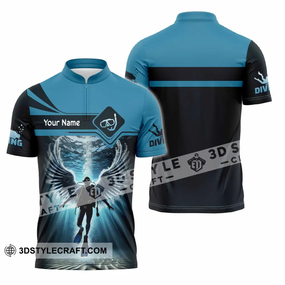 Unisex Shirt Custom Name Scuba Diving Polo Long Sleeve Zipper / S T-Shirt