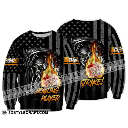 Unisex Shirt - Custom Name Skull Bowling Player Shirt style option 4