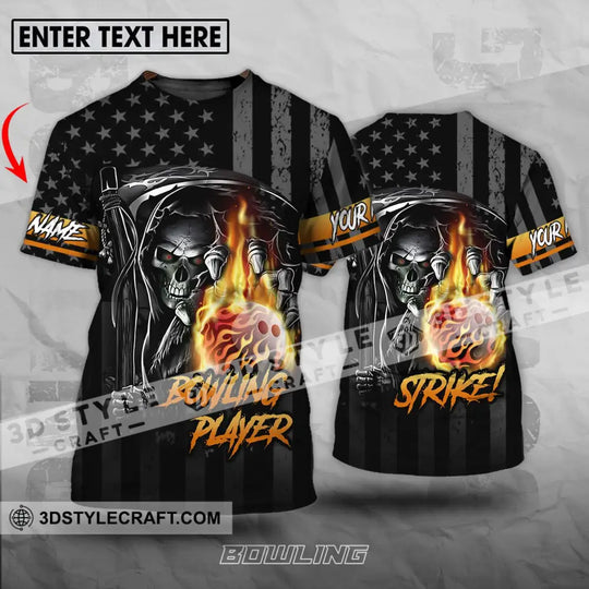 Unisex Shirt - Custom Name Skull Bowling Player Shirt style option 1