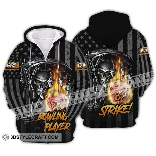Unisex Shirt - Custom Name Skull Bowling Player Shirt style option 2