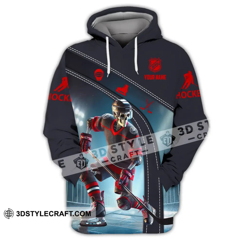 Unisex Shirt - Custom Name Skull Hockey Hoodie / S T-Shirt