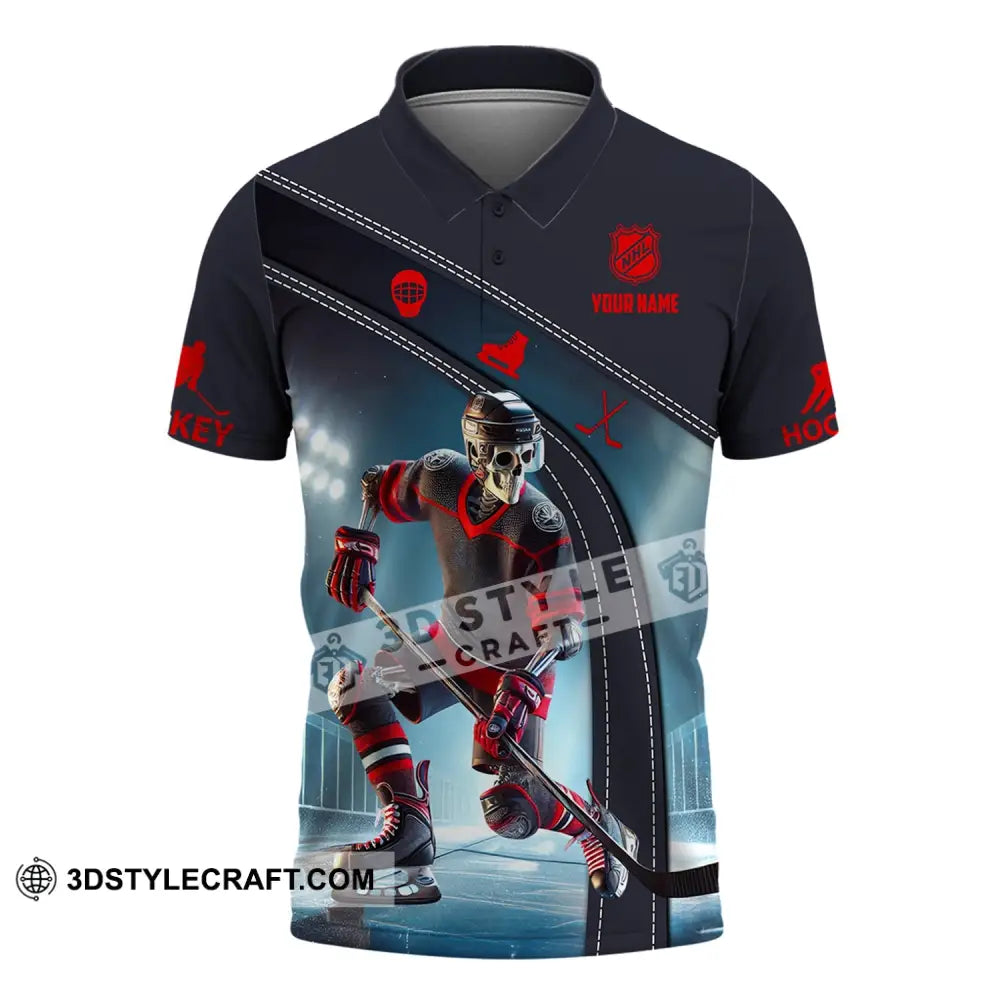 Unisex Shirt - Custom Name Skull Hockey Polo / S T-Shirt