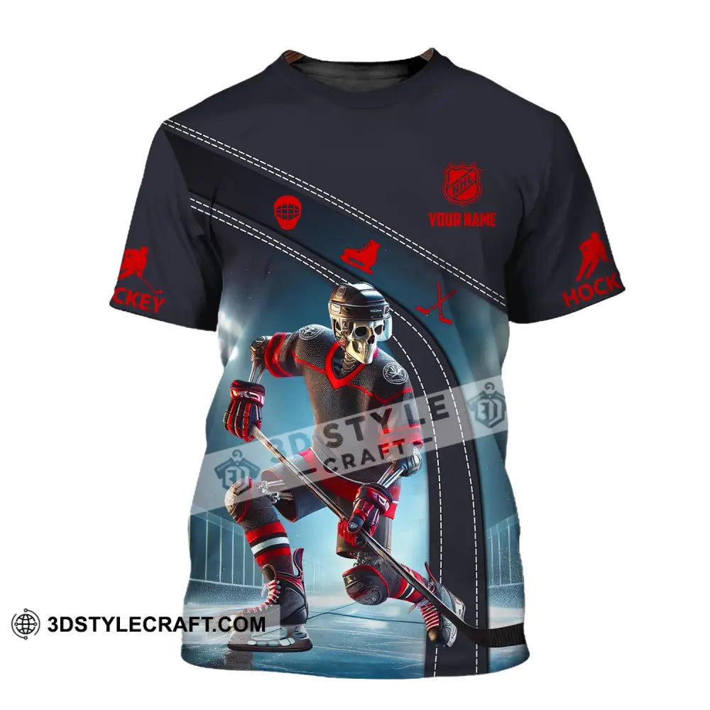 Unisex Shirt - Custom Name Skull Hockey T-Shirt / S T-Shirt