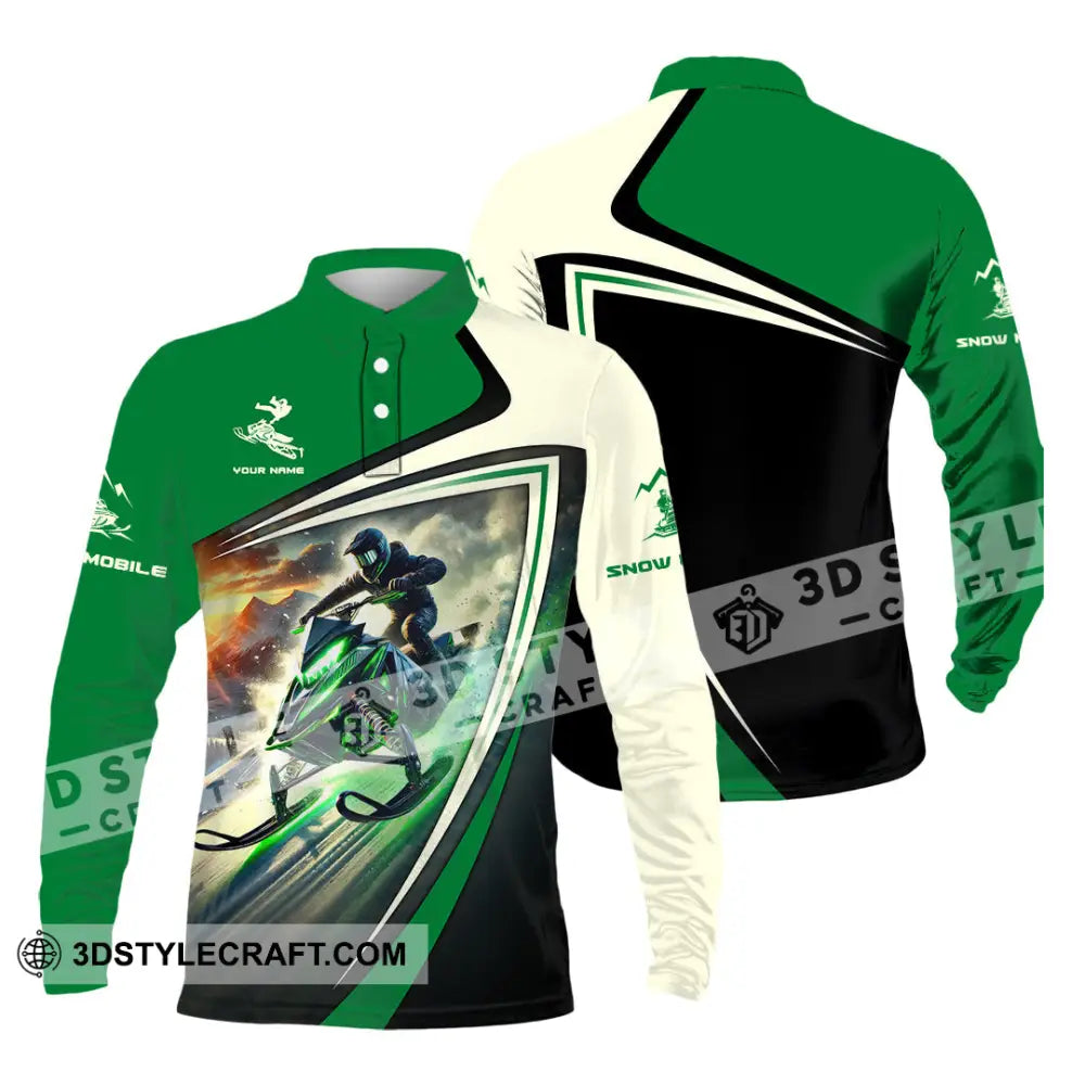 Unisex Shirt Custom Name Snow Mobile Gift Long Sleeve Polo / S T-Shirt