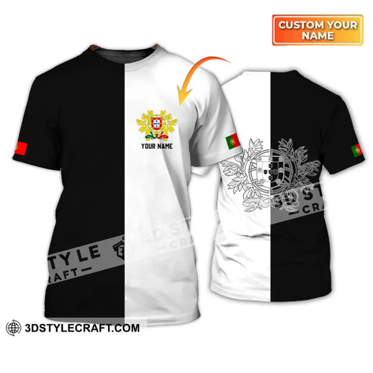 Unisex Shirt - Custom Name T-Shirt, Portugal Half Black Half White Clothing style option 1