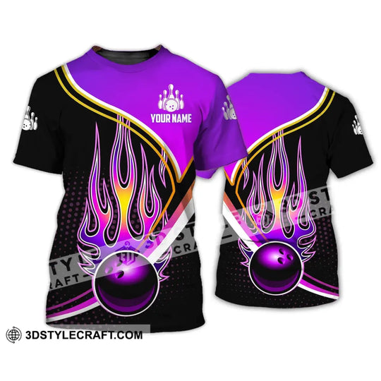 Unisex Shirt - Custom Name Shirt - Team Name Shirt, Purple Bowling Ball Fire style option 3