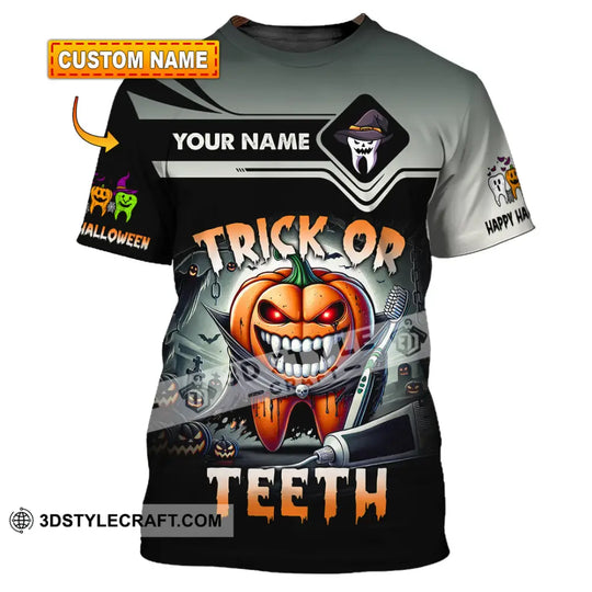 Unisex Shirt, Custom Name Trick or Teeth Shirt, Halloween Polo Long Sleeve Shirt, Halloween Gift style option 1