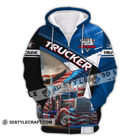 Unisex Shirt, Custom Name Trucker T-Shirt, USA Flag Shirt, Trucker American T-Shirt style option 3