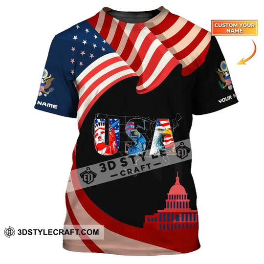 Unisex Shirt, Custom Name USA T-Shirt, USA Flag Shirt, Statue of Liberty T-Shirt style option 1