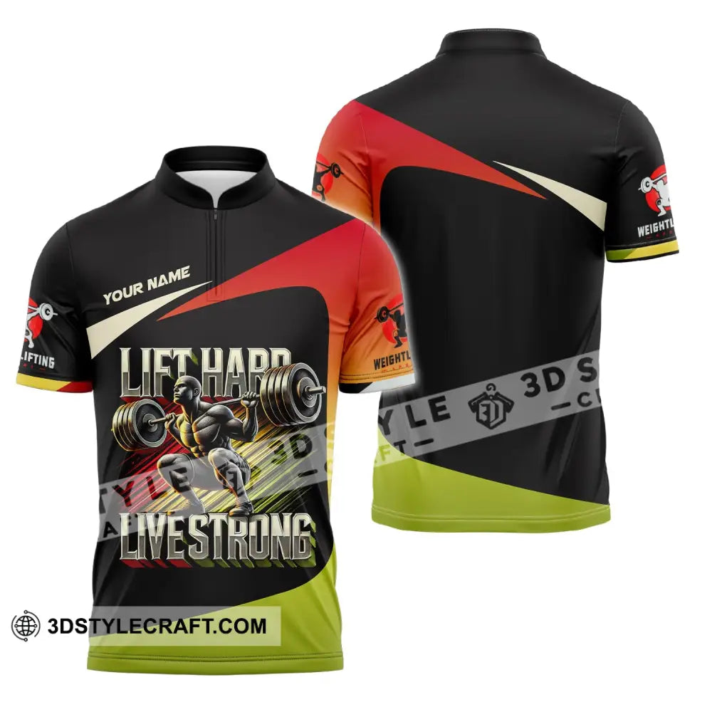 Unisex Shirt Custom Name Weight Lifting Work Out Long Sleeve T-Shirt Zipper Polo / S T-Shirt