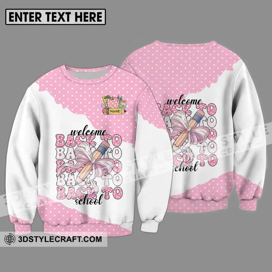 Unisex Shirt - Custom Name Shirt, Welcome Back To School White Pink style option 4