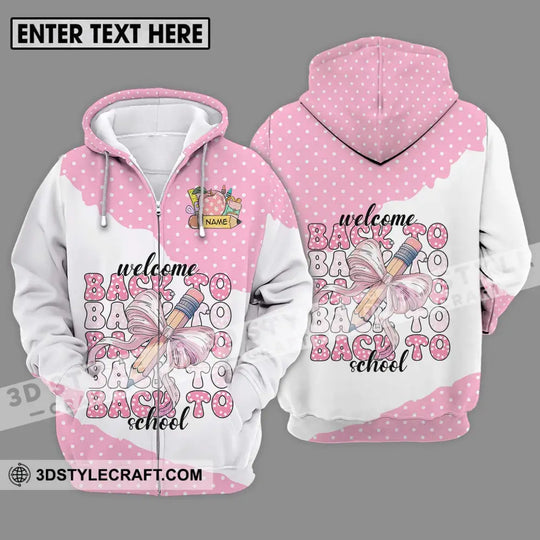 Unisex Shirt - Custom Name Shirt, Welcome Back To School White Pink style option 2
