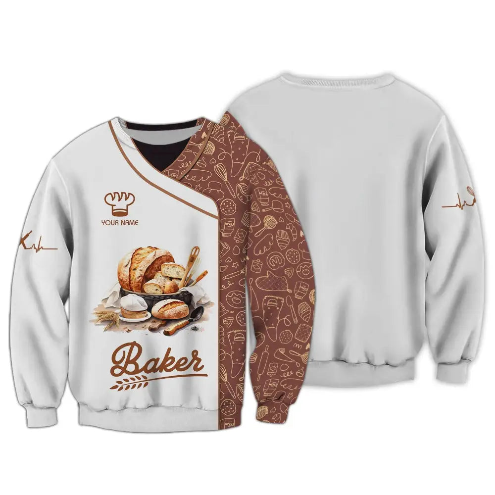 Unisex Shirt - Custom Name White Baker Making Bake Long Sleeve / S T-Shirt