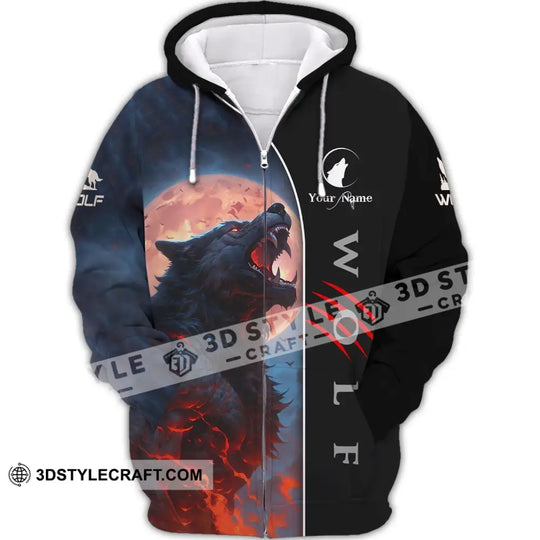 Unisex Shirt - Custom Name Shirt - Wolf And Red Moon Shirt style option 4