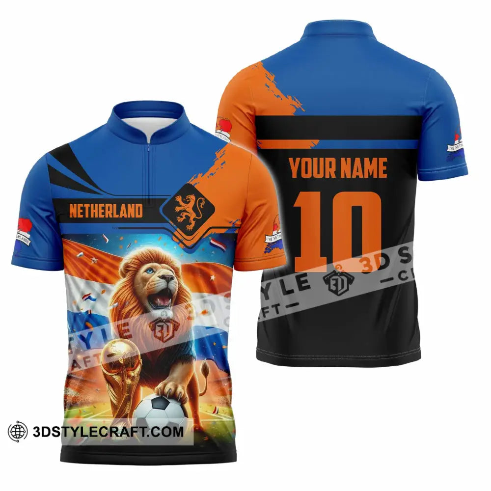 Unisex Shirt - Custom Netherlands 3D Shirt Zipper Polo Shirt / S T-shirt