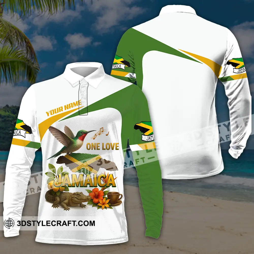 Unisex Shirt - Custom One Love Jamaica Shirt Long Sleeve Polo / S T-shirt