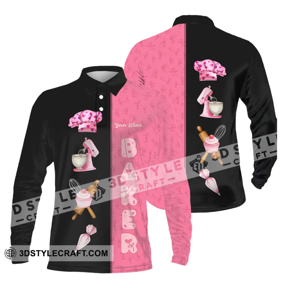 Unisex Shirt - Custom Pink Baker Shirt Long Sleeve Polo / S T-shirt