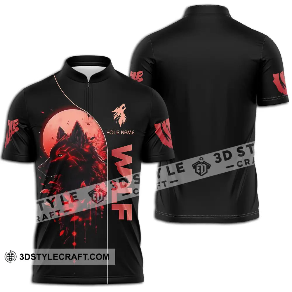 Unisex Shirt - Custom Red Wolf 3D Shirt Zipper Polo Shirt / S T-shirt