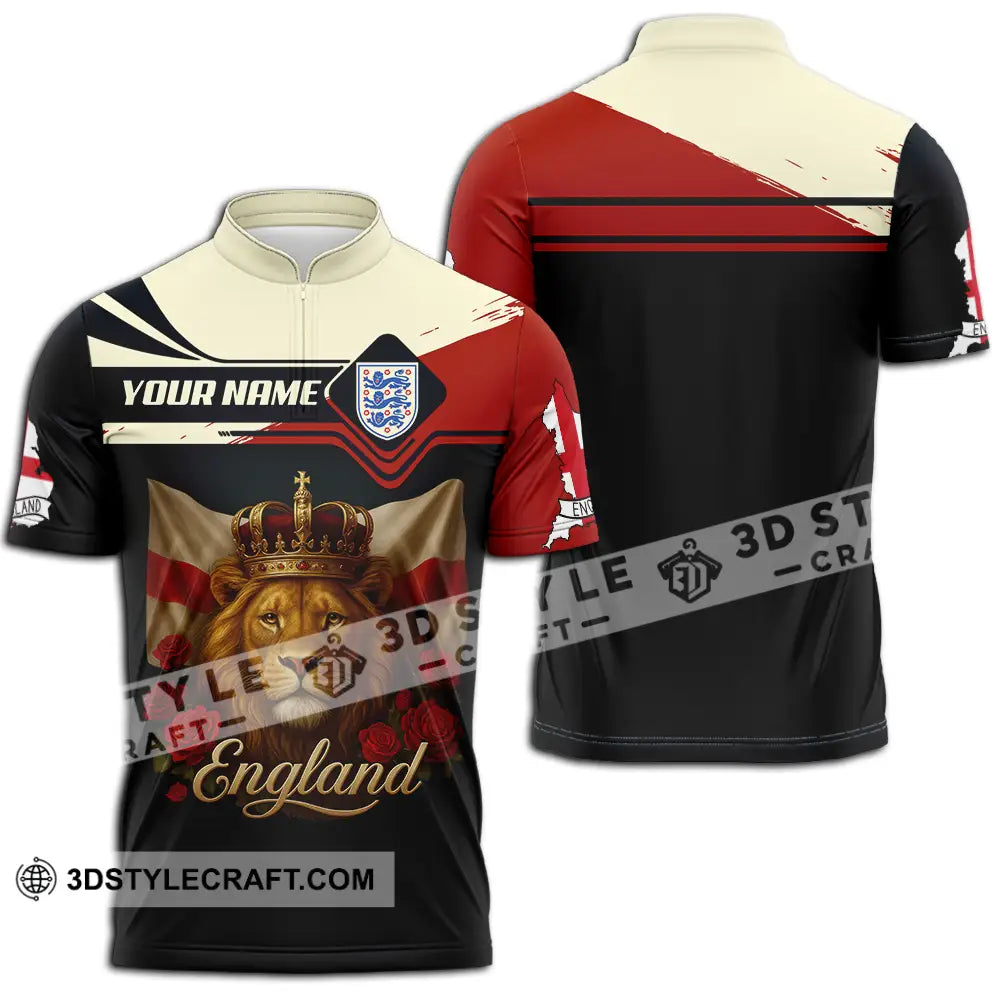 Unisex Shirt - Custom Rose And Lion England Shirt Zipper Polo Shirt / S T-shirt