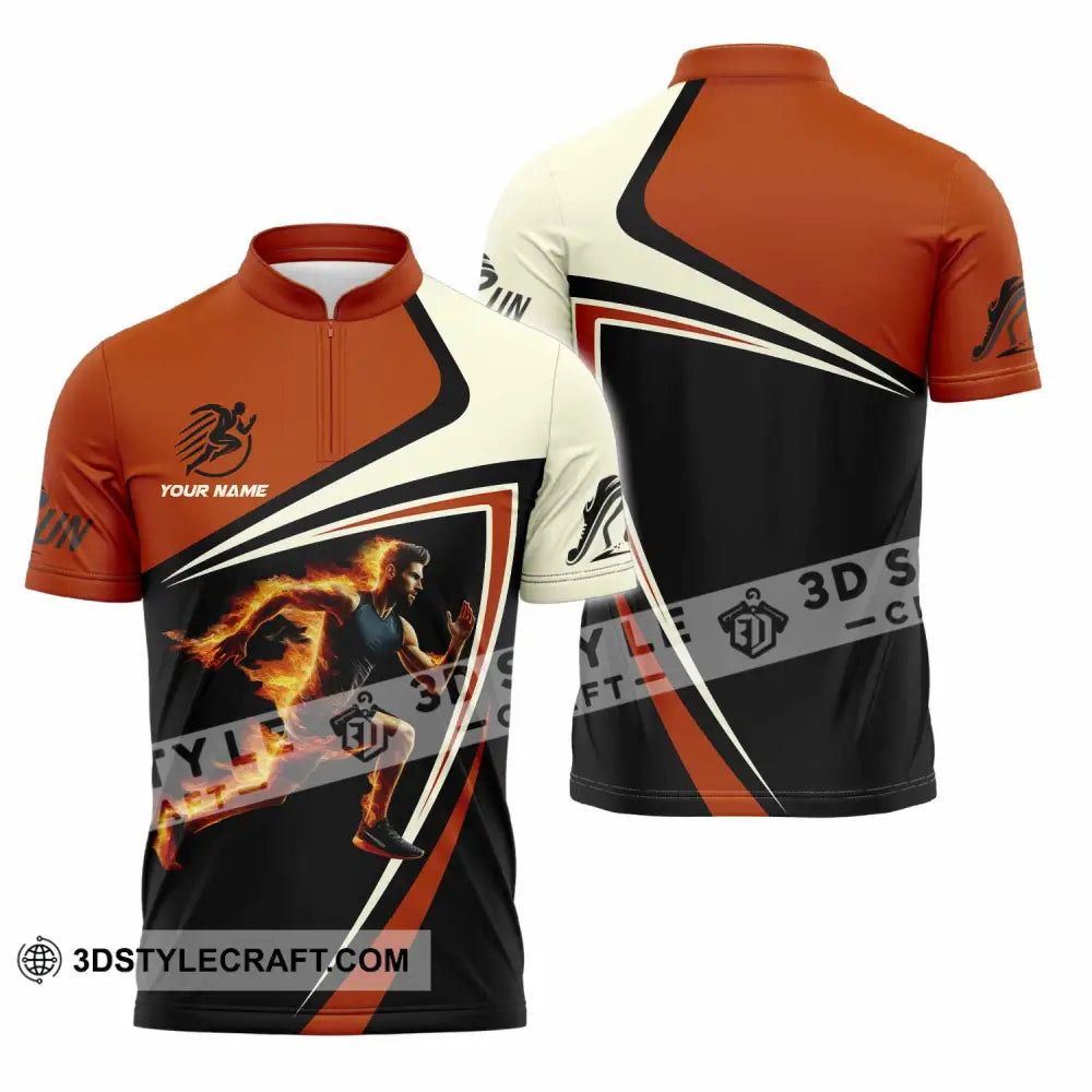 Unisex Shirt - Custom Running Fire Man Shirt Zipper Polo Shirt / S T-shirt