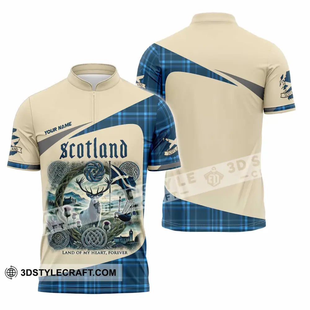 Unisex Shirt - Custom Scotland Land Of My Heart Forever 3D Shirt Zipper Polo Shirt / S T-shirt