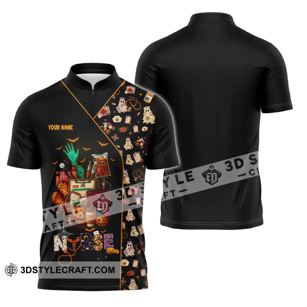 Unisex Shirt - Custom Scrubstar Fright Friends Nurse Halloween Shirt Zipper Polo Shirt / S T-shirt