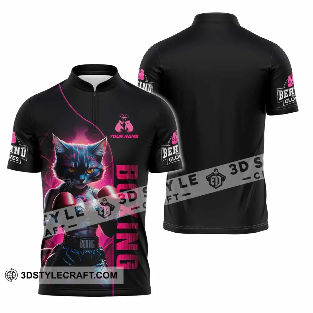 Unisex Shirt - Custom Sexy Boxing Cat Boxing Lover Shirt Zipper Polo Shirt / S T-shirt