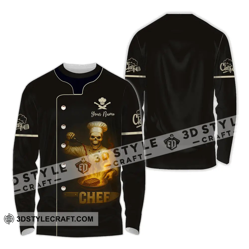 Unisex Shirt - Custom Skeleton Chef Shirt Long Sleeve Shirt / S T-shirt