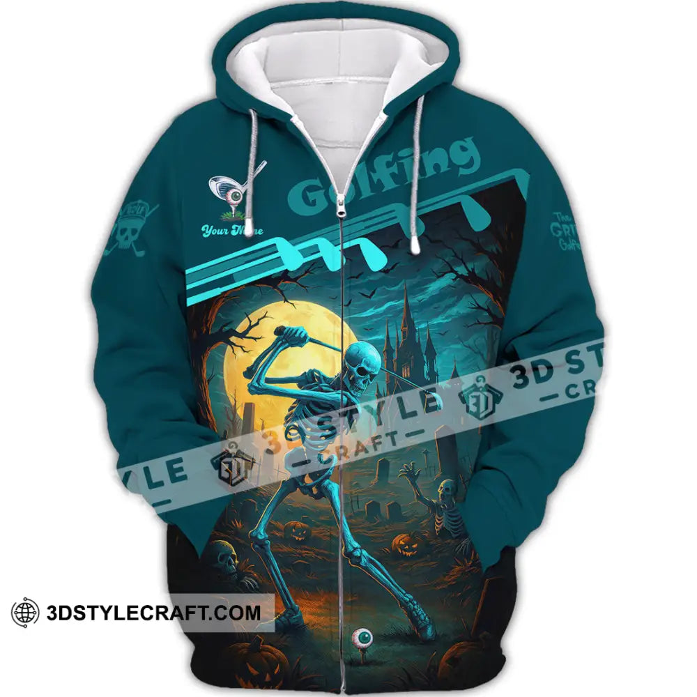 Unisex Shirt - Custom Skeleton Golfing Golf Player Shirt Zipper Hoodie / S T-shirt