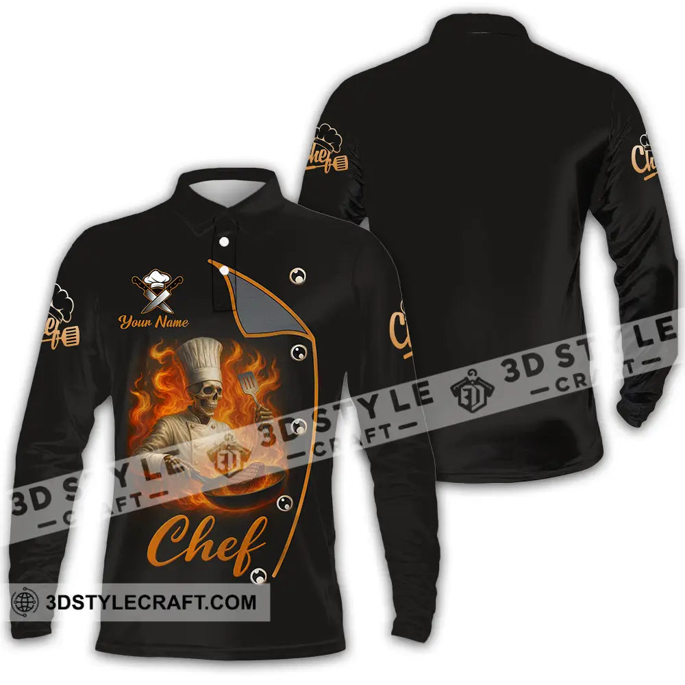 Unisex Shirt - Custom Skeleton Master Chef Chef Shirt Long Sleeve Polo / S T-shirt