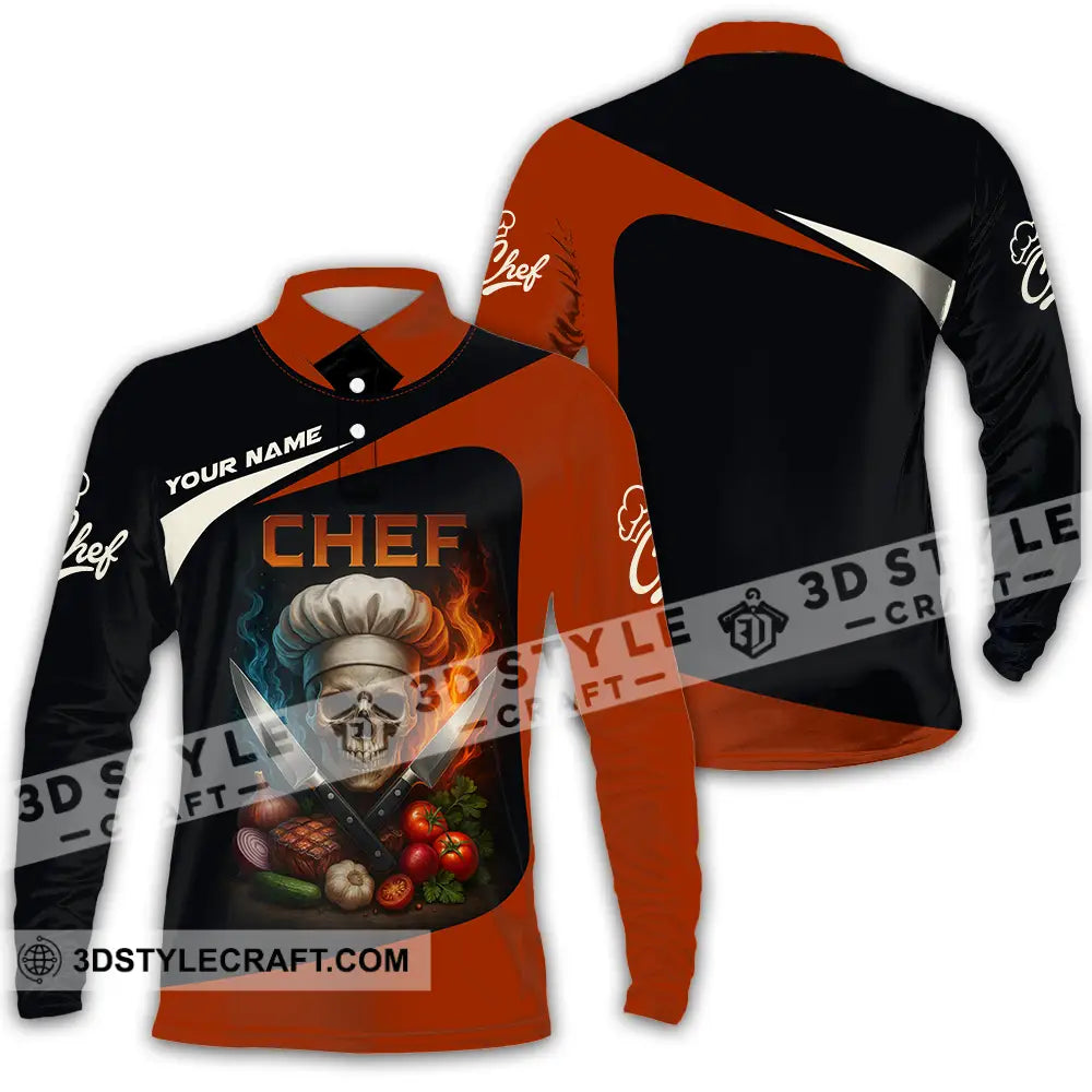 Unisex Shirt - Custom Skull Master Chef Chef Shirt Long Sleeve Polo / S T-shirt