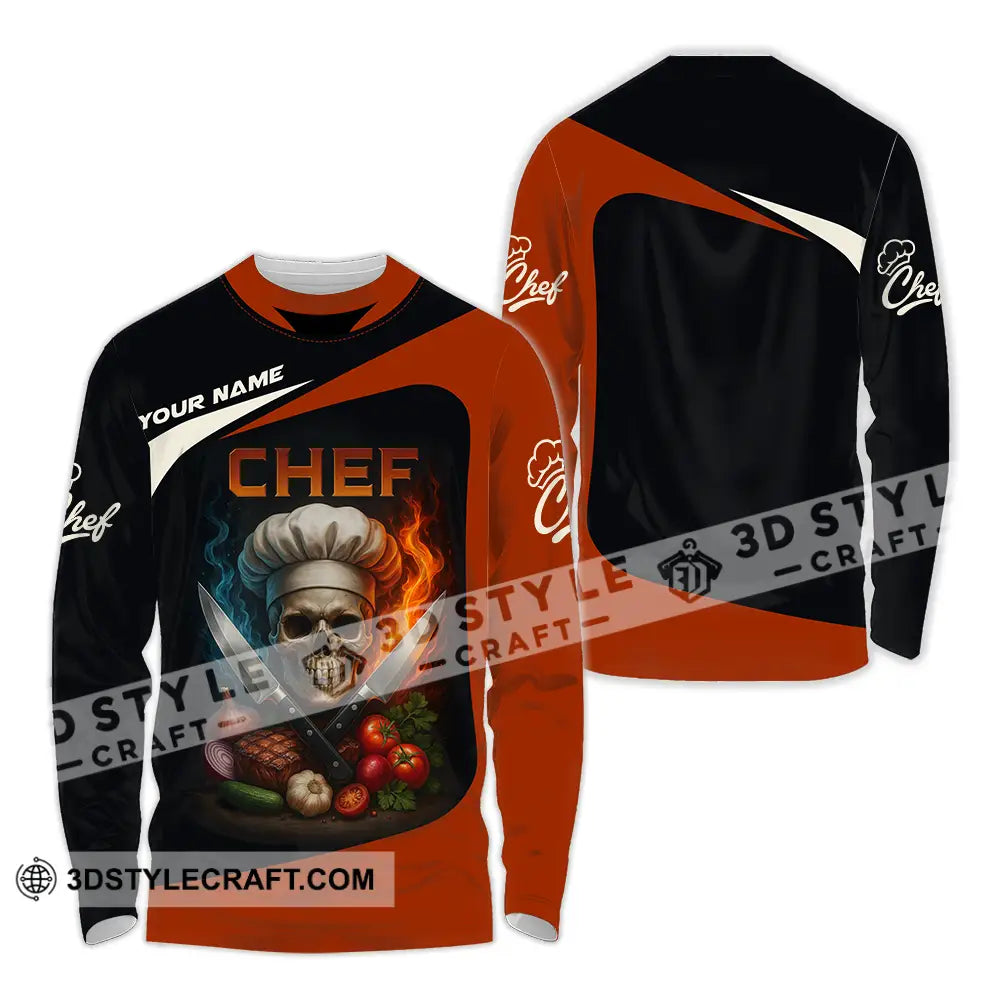 Unisex Shirt - Custom Skull Master Chef Chef Shirt Long Sleeve Shirt / S T-shirt