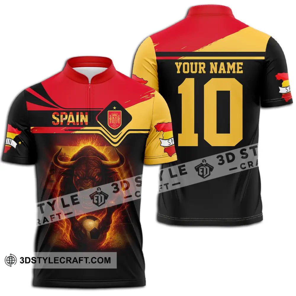 Unisex Shirt - Custom Spain 3D Shirt Zipper Polo Shirt / S T-shirt