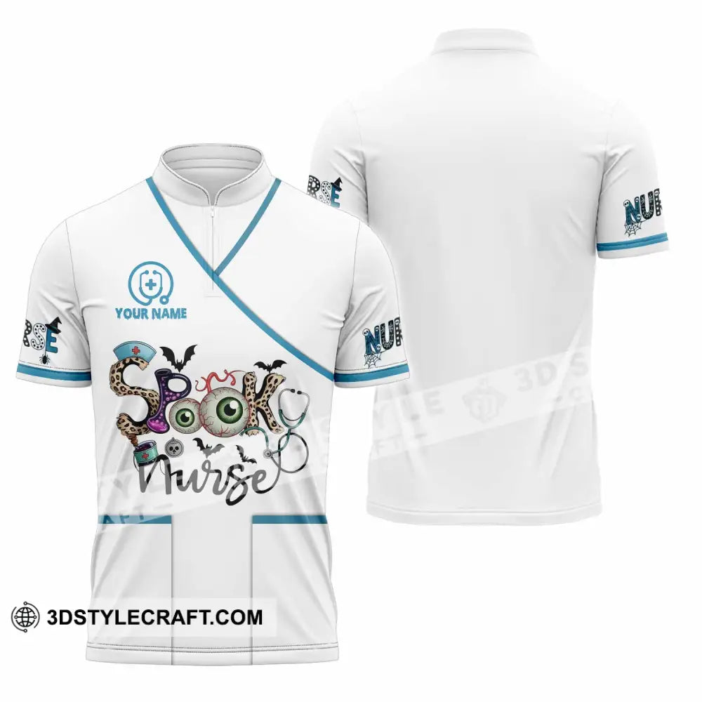 Unisex Shirt - Custom Spooky Nurse Halloween Shirt Zipper Polo Shirt / S T-shirt