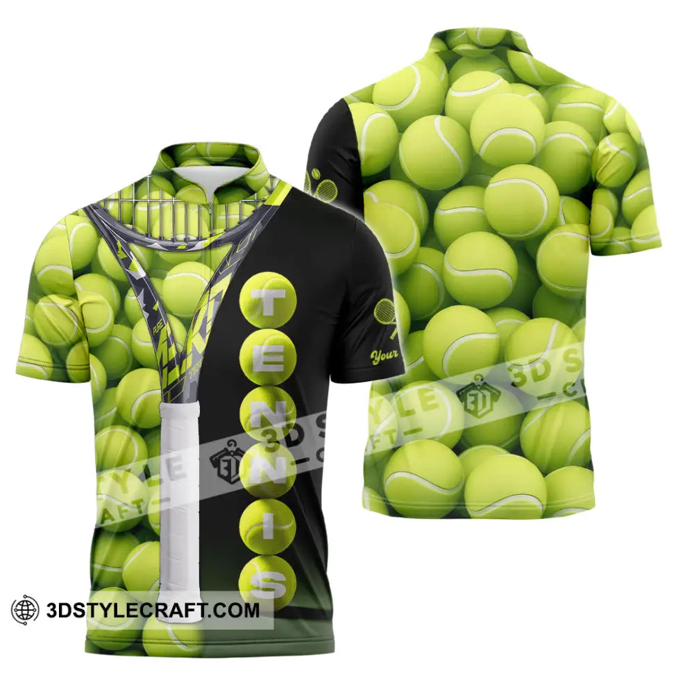 Unisex Shirt - Custom Tennis Ball Tennis Player Sport Shirt Zipper Polo Shirt / S T-shirt