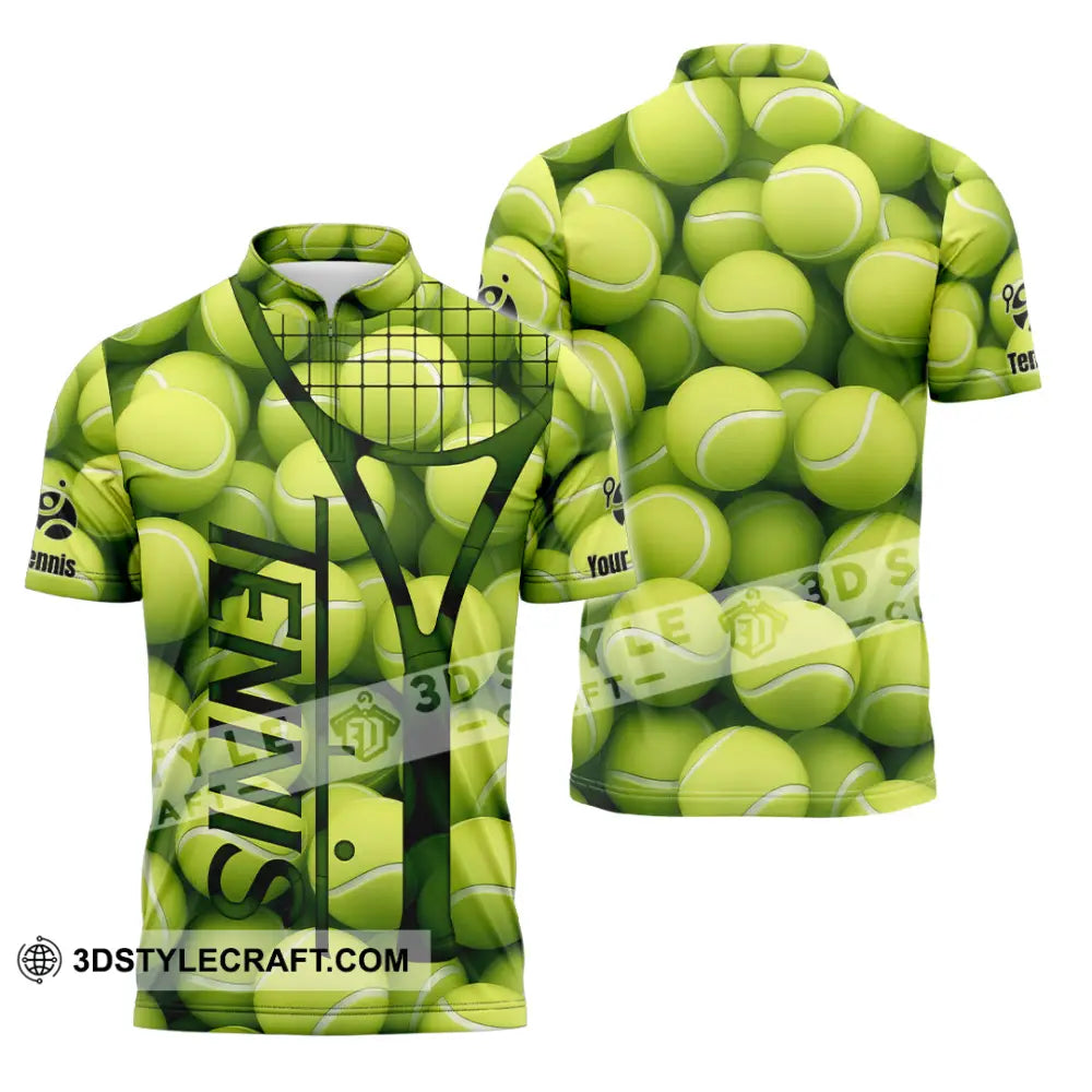 Unisex Shirt - Custom Tennis Ball Tennis Player Sport Shirt Zipper Polo Shirt / S T-shirt