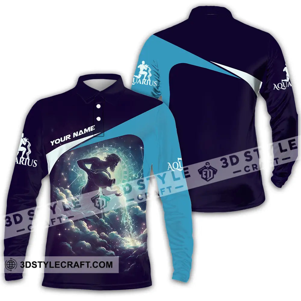 Unisex Shirt - Custom Text Aquarius Long Sleeve Polo / S T-Shirt