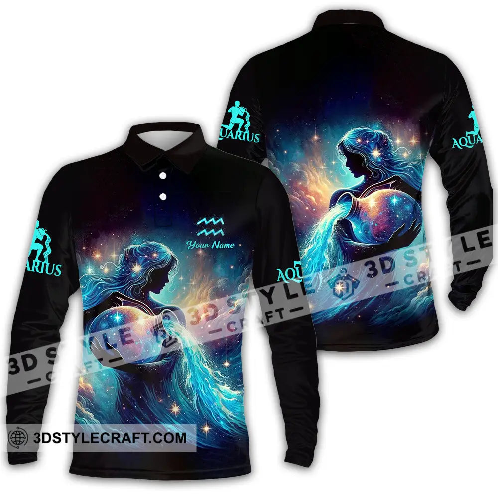 Unisex Shirt - Custom Text Aquarius Long Sleeve Polo / S T-Shirt