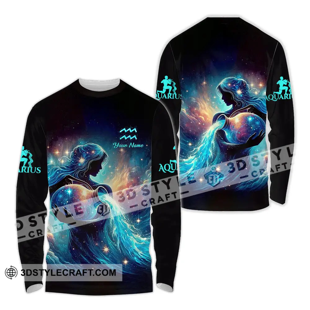 Unisex Shirt - Custom Text Aquarius Long Sleeve / S T-Shirt