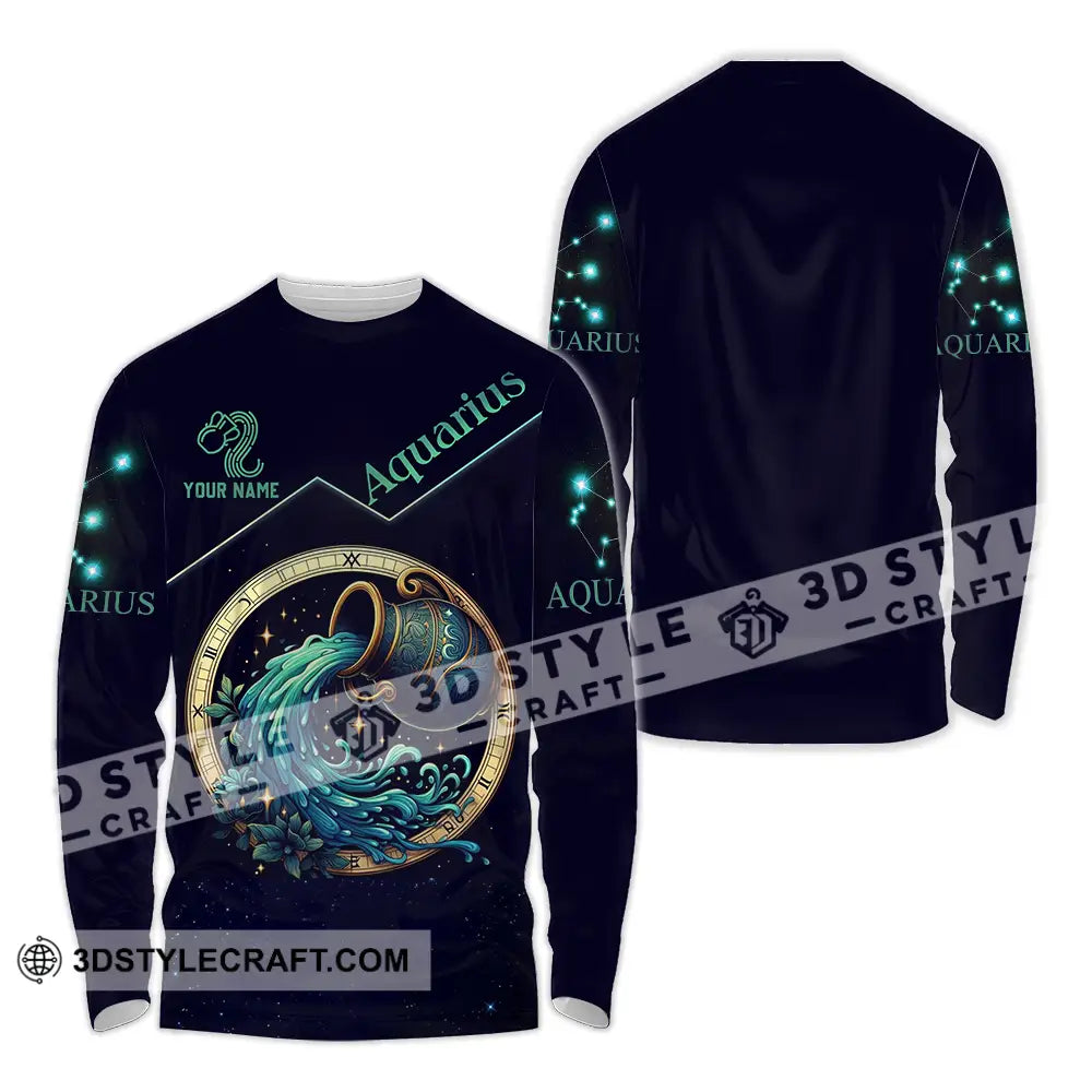 Unisex Shirt - Custom Text Aquarius Long Sleeve / S T-Shirt