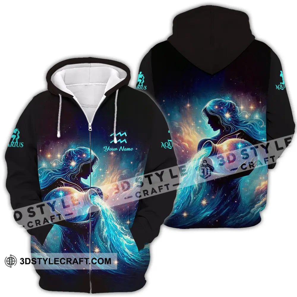 Unisex Shirt - Custom Text Aquarius Zipper Hoodie / S T-Shirt