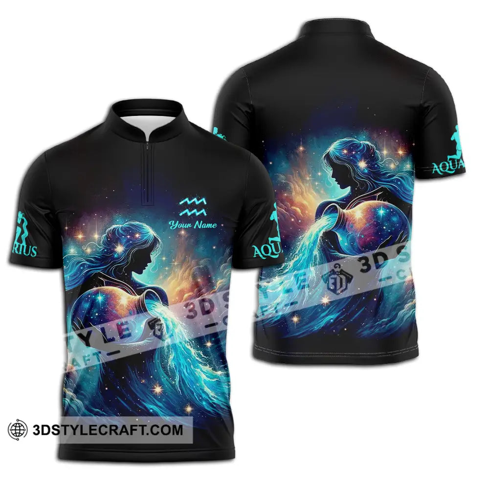 Unisex Shirt - Custom Text Aquarius Zipper Polo / S T-Shirt