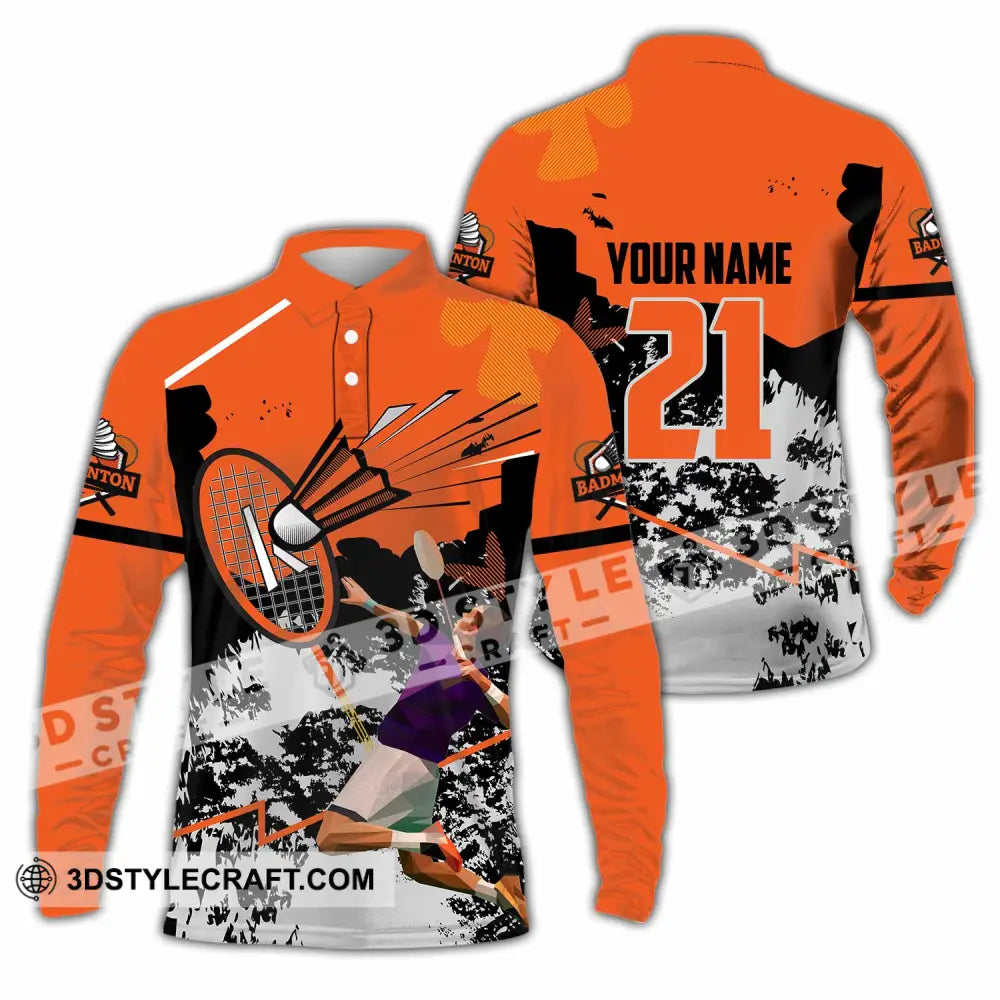 Unisex Shirt - Custom Text Shirt Badminton Long Sleeve Polo / S T-shirt