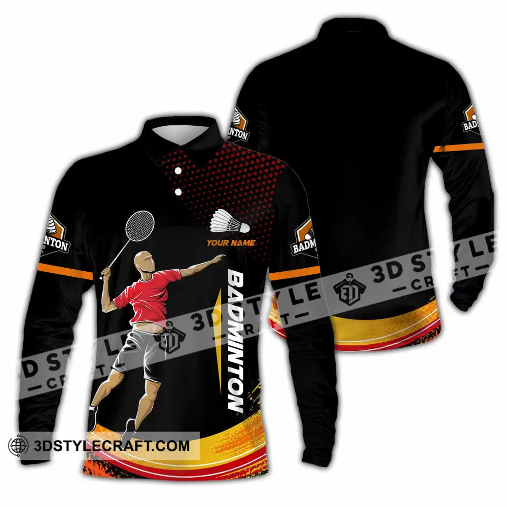 Unisex Shirt - Custom Text Shirt Badminton Long Sleeve Polo / S T-shirt